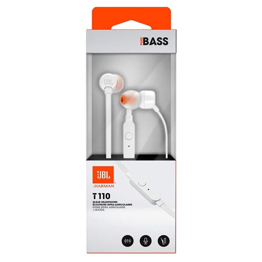 JBL - Auriculares - T110 Intrauditivos cableados Blanco (S. Am